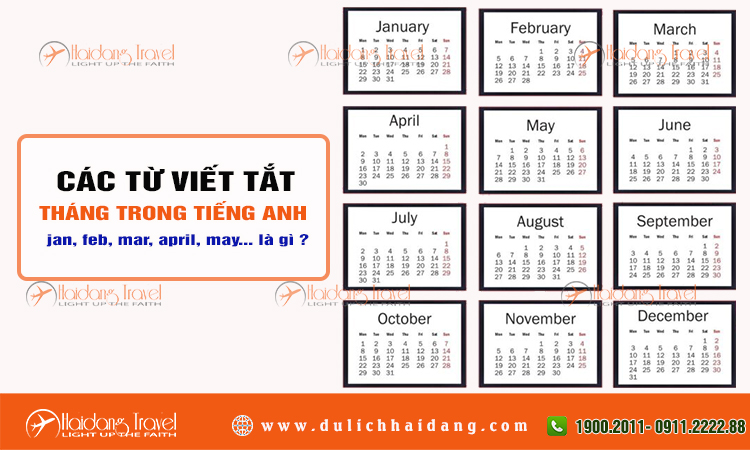 Viết tắt tháng trong tiếng anh