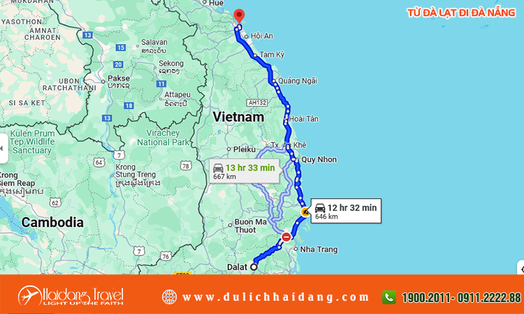Từ Đà Lạt đi Đà Nẵng bao nhiêu km