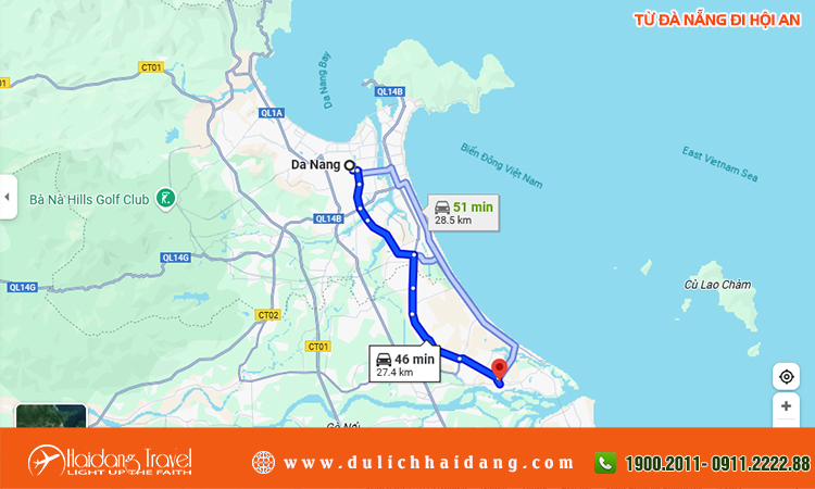 Từ Đà Nẵng đi Hội An bao nhiêu km