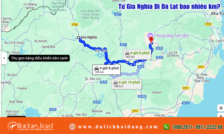 Từ Gia Nghĩa đi Đà Lạt bao nhiêu km