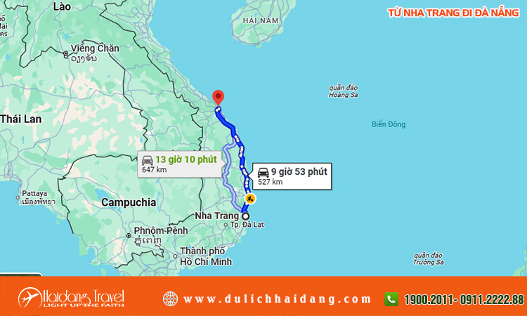 Từ Nha Trang đi Đà Nẵng bao nhiêu km