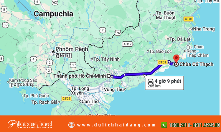 Từ TPHCM đi Cổ Thạch bao nhiều km?