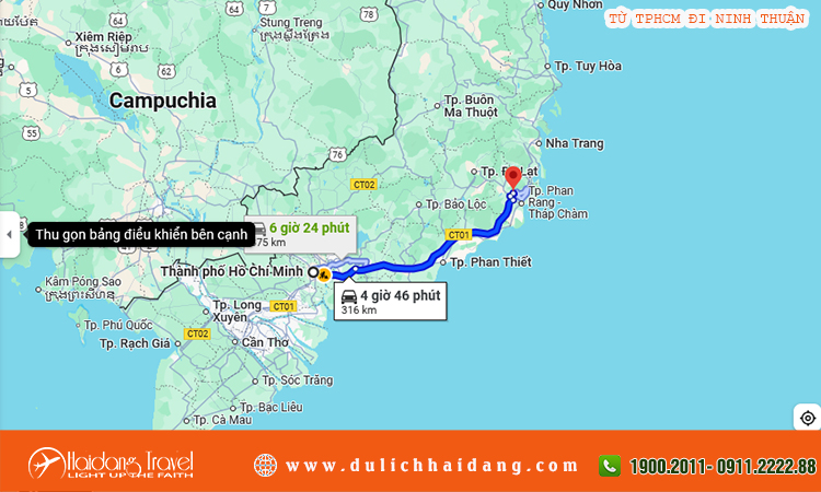Từ TPHCM đi Ninh Thuận bao nhiêu km?