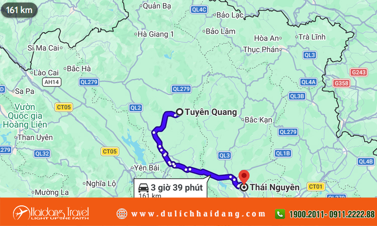 Tuyên Quang cách Thái Nguyên bao nhiêu km?